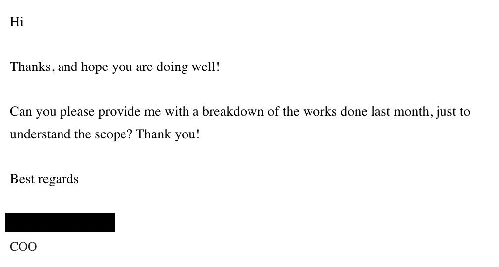 Anxious client email asking for an update